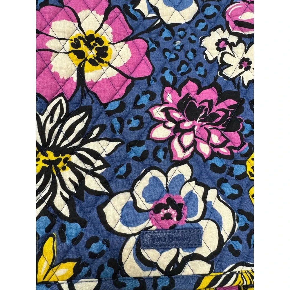 Vera Bradley Floral Leopard Quilted Cotton Messenger Bag Blue Pink Crossbody